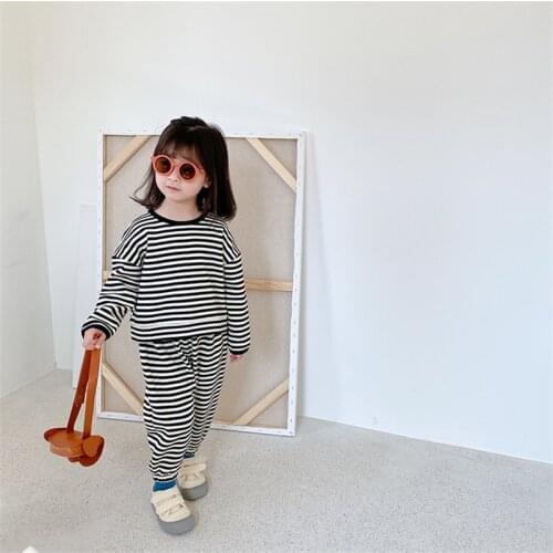 Girls Suits Sweatshirts + Pants Sets Kids 2021 Stripe Spring Autumn Teenagers Tracksuits Formal Children Clothing Sets Outfits