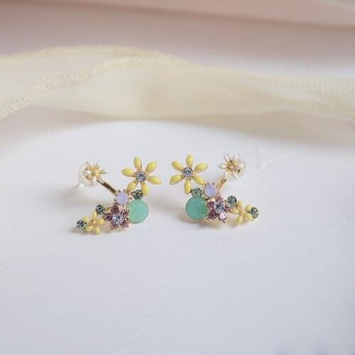 Korean Fashion Sweet Flower Stud Earrings Back And Front Small Flower Gold Plated Piercing Earrings 2021 New Trendy Jewelry