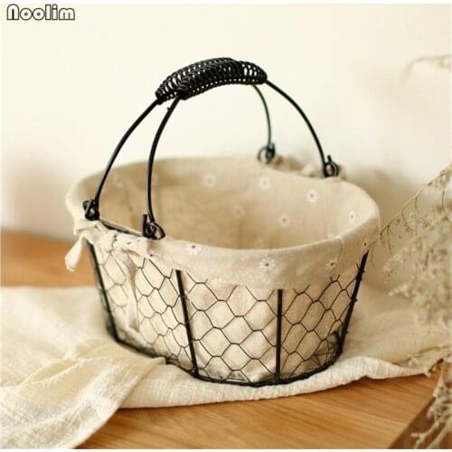 NOOLIM Zakka Vintage Iron Storage Basket Fruit and Vegetable Fabric Storage Basket Sundries Bread Eggs Basket Tabletop Organizer