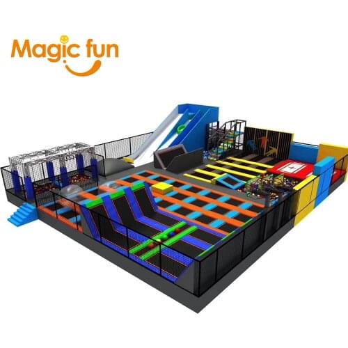 EU Standard Splendid Multi-functional Indoor Trampoline Park With Climbing Wall and Cable way