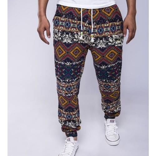 BO 2022 male cotton and linen loose tether trousers casual printed comfortable breathable trousers