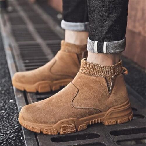 Sock mouth mens boots suede high help Martin boots large size fashion tooling boots retro trend high to help winter mens shoes