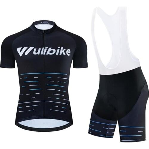 Wulibike mens summer cycling jersey set outdoor sport breathable UV protection cycling clothes black Bike Bib Short Suit