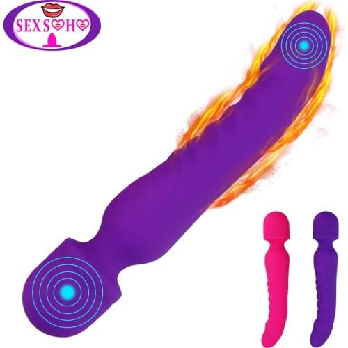 Heating Dual Dildo Vibrator AV Magic Wand Adults Sex Toys for Woman Silicon G Spot Clit Vibrating Massage Big Female Masturbator