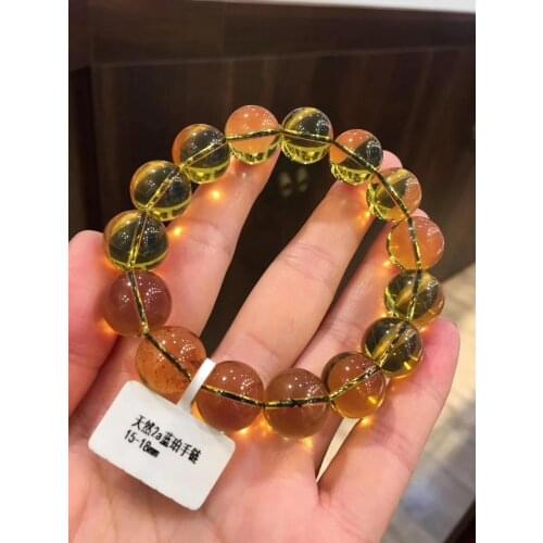 14.3mm Certificate Natural Blue Amber Bracelet Women Men Mexico Gift Crystal Stretch Clear Round Beads Bracelet AAAAA
