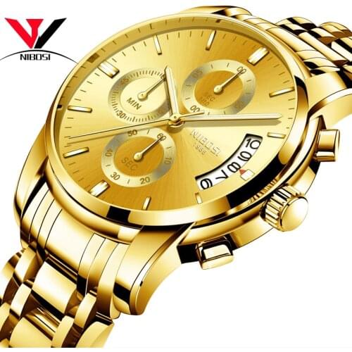 Relogio Masculino NIBOSI Whole Golden Mens Watches Top Brand Luxury Full Steel Waterproof Sports Quartz Watch High Quality Clock
