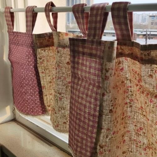 The new purple plaid door curtain.Sling drapes.Cotton and linen fabric half curtain.Small shade curtains