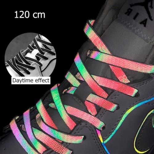 NEW 120Cm Reflective Shoelace Flat Night Traffic Safety Warning Adult Sports Outdoor Colorful Color Changing Laser Reflective