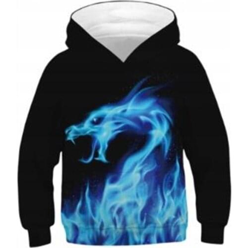 3-14 Age Pullover Flame 3D Blue Dragon Hoodies Sweatshirts Boy Girl ThinStyle Cool Funny Harajuku Kids Clothes Child Clothing