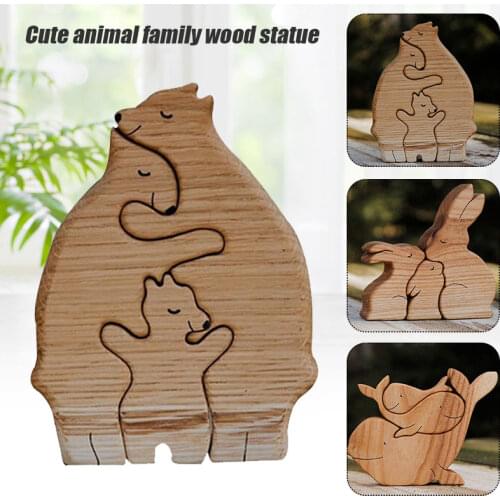 Cute Animal Family Mothers Day Gift Wooden Statue Desktop Ornament Office Home Decoration Accessories Room Decor Dekoration