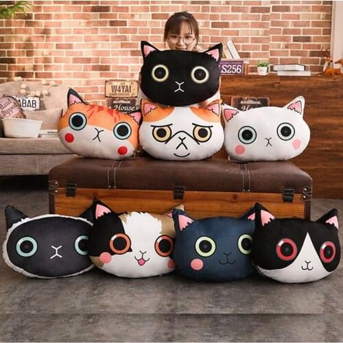 45cm Cute Simulation Cat Plush Pillow Soft Double Printing Cartoon Cat Stuffed Animal Doll Home Bed Cushion Toy Friends Presents