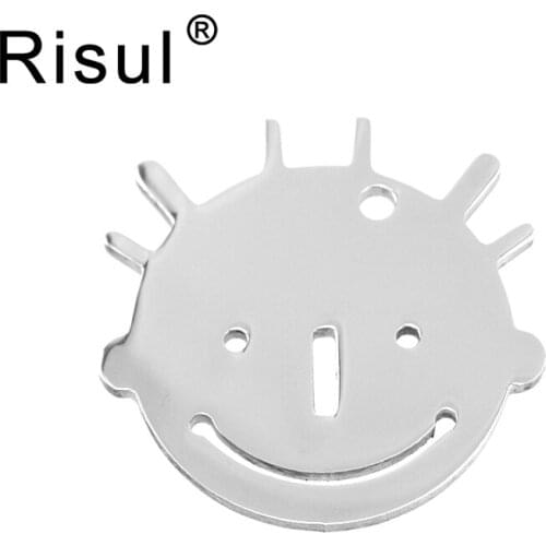 Risul boy head 25mm Tags Pendant smile face charm both sides high polish stainless steel diy Necklace Pendants wholesale 50pcs