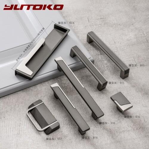YUTOKO Cabinet Handles Zinc Alloy Cupboard Door Pulls Gray+Gold Drawer Knobs Handles Wardrobe Pulls Furniture Handle Hardware