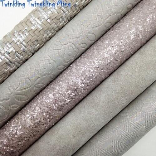 Grey Chunky Glitter Leather, Weaving Synthetic Leather, Flowers Embossed Faux FabricFor Bow A4 21x29CM Twinkling Ming XM025J