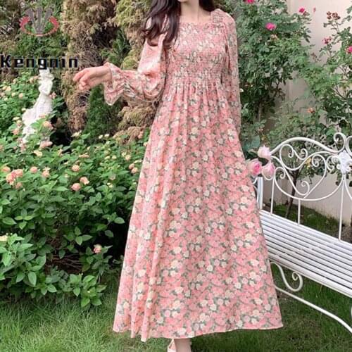 Corduroy Dress 2021 Spring Autumn Vintage Ladies Vestidos Print Floral Womans Dresses Long Sleeve Female Clothing Elegant Robe