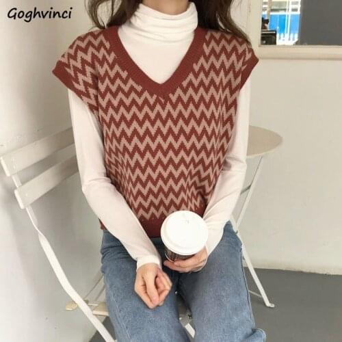 Sweater Vest Women Panelled Cropped Sweaters Streetwear All-match V-neck Chic Sleeveless Basic Tops Korean Fashion Knitted Femme