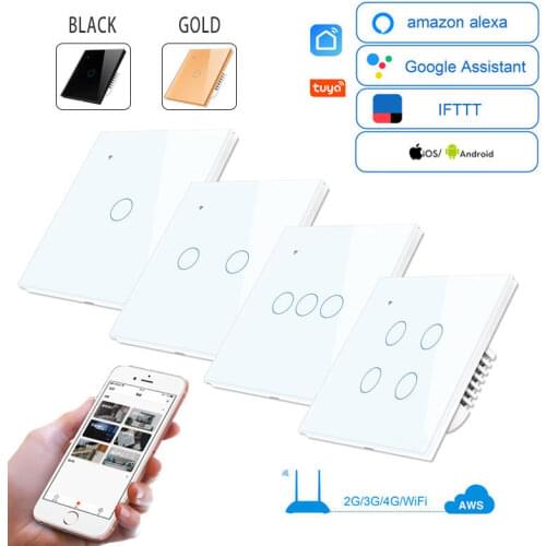 Wifi Smart Light Switch luxury Wall Touch Sensor Switch US/EU Standard switch power Crystal Glass 1/2/3Gang 1Way Switch 100-240V