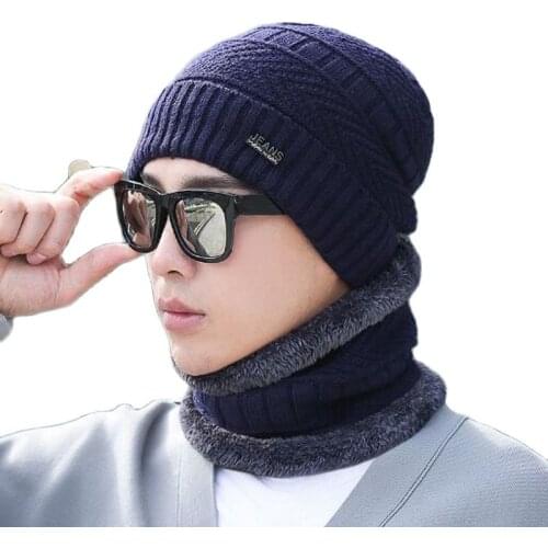 XEONGKVI Korean Winter Warm Knitted Cap Scarf Two-piece Set Brand Skullies Beanies Pompom Youth Men Woolen Hat Scarf Suit