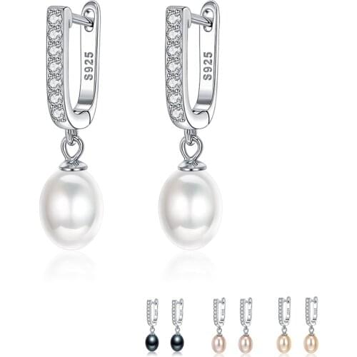 ZEMIOR 925 Sterling Silver Stud Earrings Womens Exquisite Large Freshwater Pearl Earrings Fine Jewelry Valentines Day Gifts