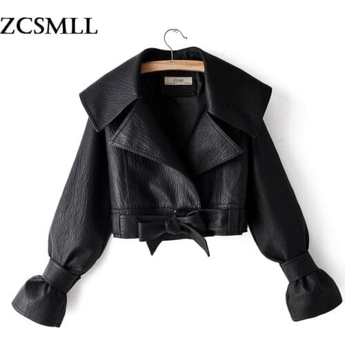 ZCSMLL 2021 Spring Autumn New Products casual coat for woman Fashion Big Lapel Versatile Locomotive Pu Leather Jacket Female