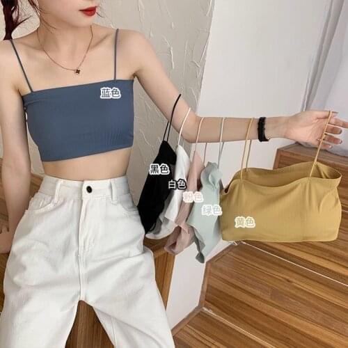 Women Sling Tank Top Sexy Thin Breathable Chest Pad Wearing Comfortable Underwear Thin Strap Beautiful Back Camisole Tube Top
