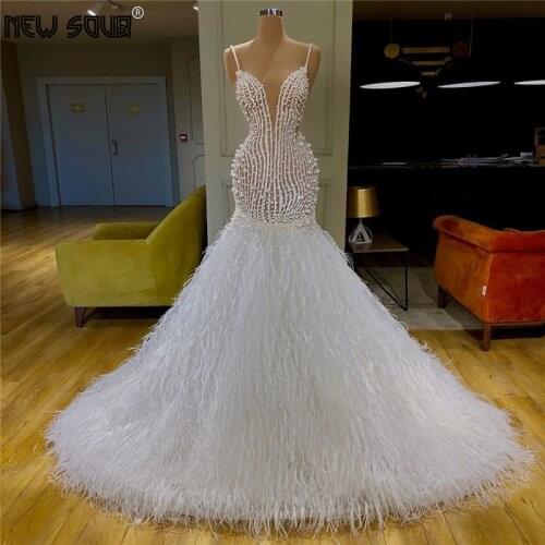 Feather White Evening Dress Arabic Party Gown Pearls Long Prom Dresses New African Party Dress Women Robe De Soiree Dubai Kaftan