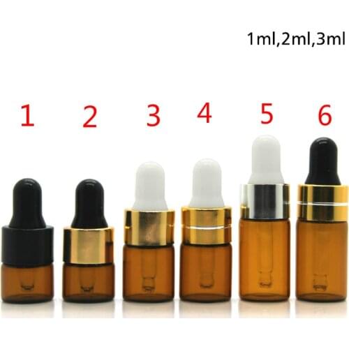 100pcs 1ml2ml3ml amber mini essential oil glass bottle / perfume essence experience sample dropper empty bottle