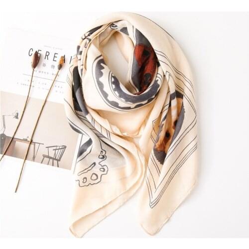 2020 new arrival cat dog print cotton linen square scarf women thin light silk scarves summer sunscreen lady hijab 100*100 cm