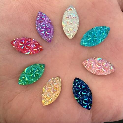 New 60pcs AB Resin 9*18mm Horse eye flower flat back rhinestone scrapbook Wedding Embellishment diy appliques SD71A*2