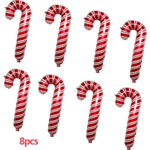 8pcs Christmas Candy Cane Aluminum Foil Balloon Large 82*37CM For Xmas Home Party Decorations Red And White Stripes Crutches Toy