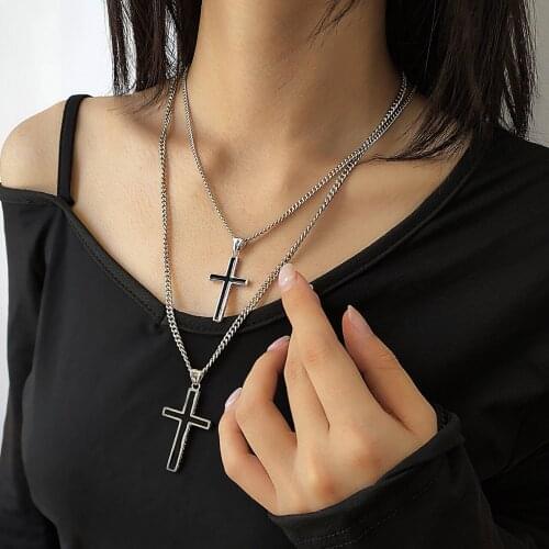 925 Sterling Silver Double Cross Pendant Trendy Necklace for Women Thai Silver Jewelry Vintage Geometric Clavicle Chain Gifts