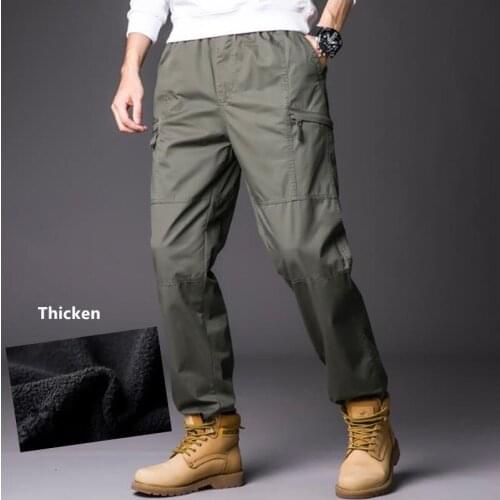 Autumn Winter Fleece Pants Mens Casual Trousers Straight Loose Fashion Cargo Pants 5XL Men Overalls High Waist Mens Bottoms