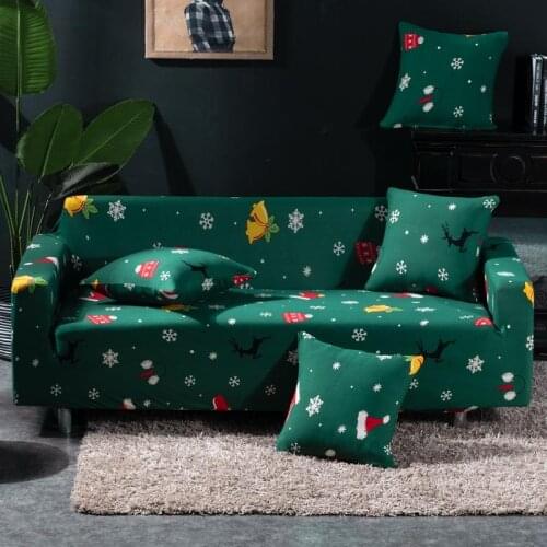 Sofa Cover for Living Room Elastic Merry Christmas Pattern Sofa Protector Green Elastic Housse Canape Dangle Removable SofaCover