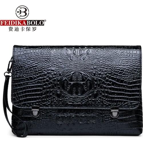 Black Alligator Pattern Envelope Bag Big Man Clutch Bag Business Male Mobile Cash Wrist Bag Long Design Fashion Men Bag