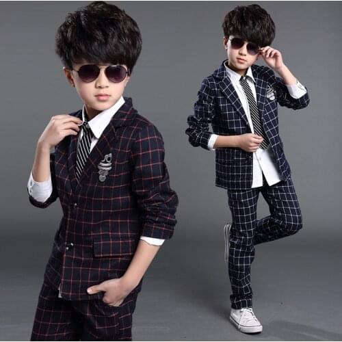 Formal Boy Suits England Plaid Boy Coat Pant 2Pcs Gentleman Boys Party Wear Childrens Suit For Weddings Costume Garcon Mariage
