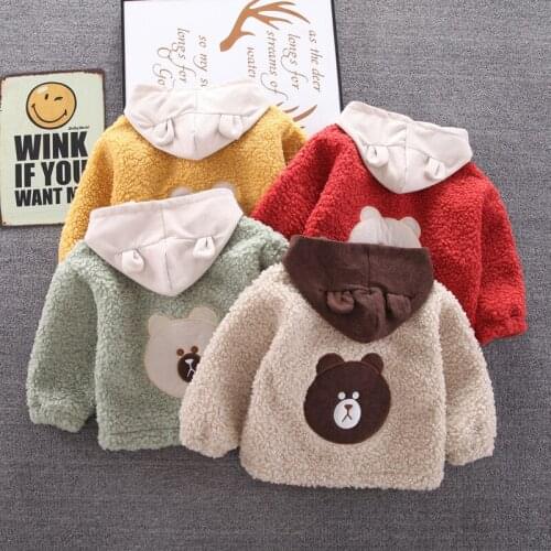 Childrens Clothing Baby Girls Boys Winter Jackets Cartoon Bear Hooded Lamb Wool Coats for Toddler Kids Child Warm Thick Jacket