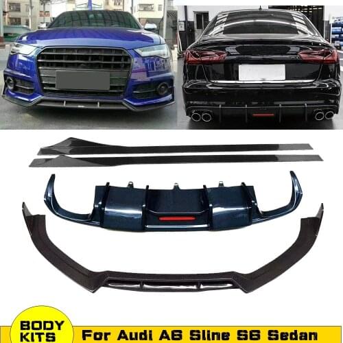 For Audi A6 S6 Sline RS6 Carbon Fiber Front Bumper Lip Spoiler Rear Diffuser Side Skirt Cover Body Kit 2016 2017 2018