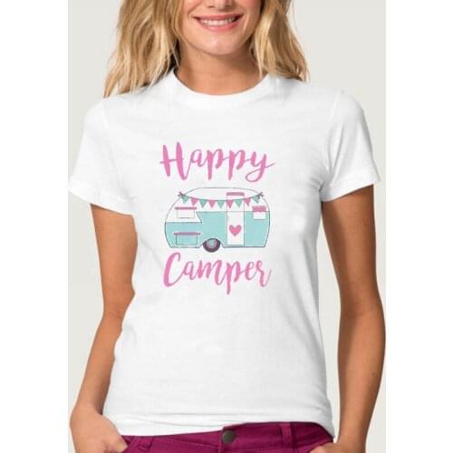 Women Tshirts Tee Happy Camper Casual Travel Printed Cute Woman Female Clothes Ladies Print Tshirt T-shirt Short Sleeve T Tops