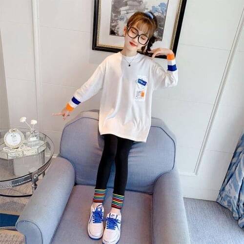 Girls t shirts Teenage girl tops 2021 Spring Cotton shirts Long sleeve Kids Fall tshirts Youth Girls long T-shirt Patchwork