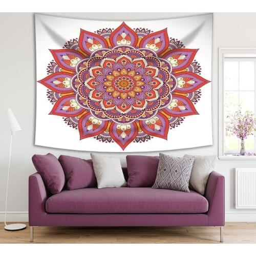 Tapestry Flower Mandala Vintage Decorative Oriental Motifs Red Purple Mustard Colors Artwork Printed