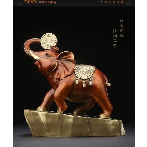GOOD -2020 HOME LIVING ROOM TOP ART BUSINESS DECOR GIFTS --MONEY DRAWING SUCCESS RETRO ELEPHANT BRONZE ART STATUE SCULPTURE