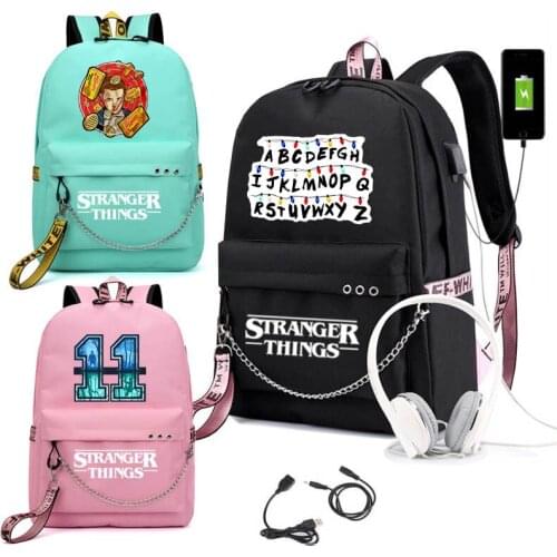 Stranger Things Canvas Backpack School Bags for Girls College Students Laptop Backpack Leisure Chain Travel Rucksack