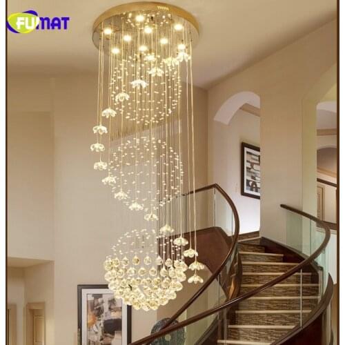 FUMAT Crystal Ceiling Lamps Clear Flower Stairway Modern Villa GU10 Chandelier Lighting Hanging Three Dimmer Fixture Mall Lights