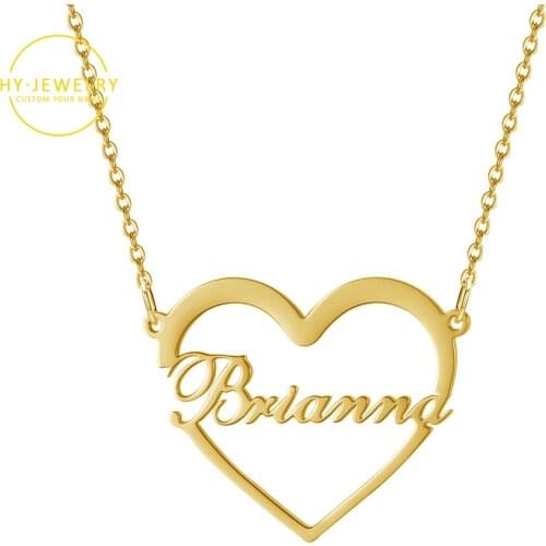 Customized Heart Name Necklace Personalized Heart Name Nameplate Necklace Gold Stainless Steel Necklace Women Baby Jewelry Gifts