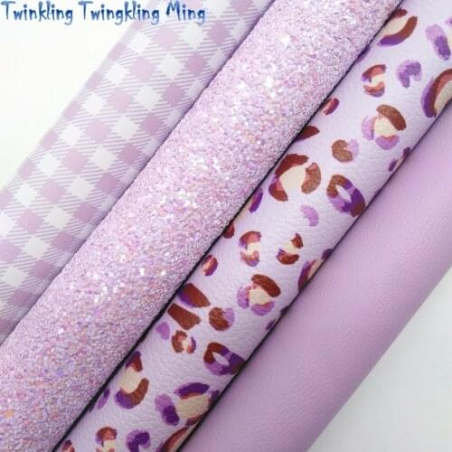 Flowers Printed Purple Glitter leather, Crocodile Embossed Synthetic Leather For Bow A4 21x29CM Twinkling Ming KM248