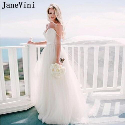JaneVini Elegant White Beach Wedding Dresses Spaghetti Straps A Line Floor Length Simple Plus Size Bridal Gowns Robe De Mariee
