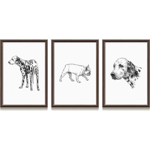 WTQ Canvas Painting Black White Pug Shepherd Dog Animal Nordic Posters Prints Wall Art Baby Wall Pictures for Living Room Decor