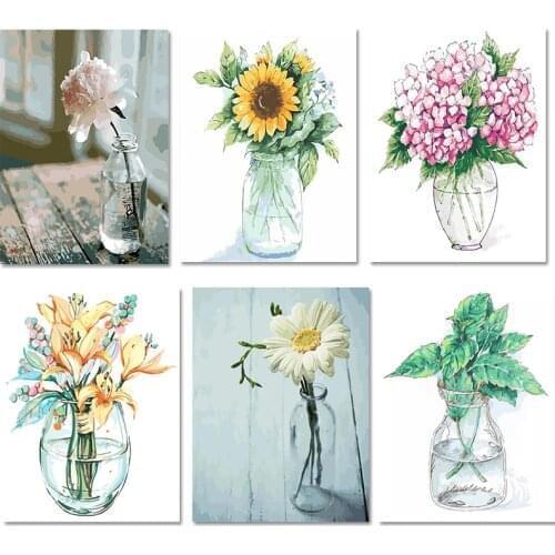 GATYZTORY DIY Painting By Numbers Simple Vase Flowers Oil Painting HandPainted Acrylic Painting Home Decoration Unique Gift