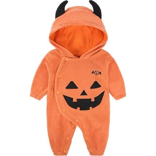2020 Fleece Baby Boy Clothes Halloween Clothes Hooded Unisex Pumpkin Baby Girl Clothes Baby Romper One-Piece Autumn Winter