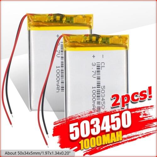 3.7V Lipo cells 503450 1000mah Lithium Polymer Rechargeable Battery For MP3 MP4 MP5 GPS Smart Phone DVD LED Lamps Bluetooth